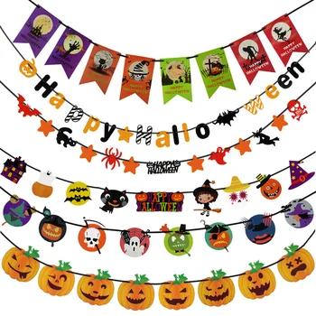 

1 Set Happy Halloween Letter Paper Garland Ghost Skull Pumpkins Pattern Banner Bunting Halloween Home Decoration Party Supplies
