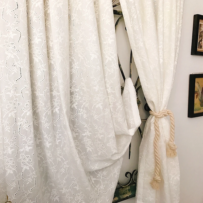 French princess cotton hollow embroidery white kitchen door partition curtains for living room шторы cortinas free shipping LQ