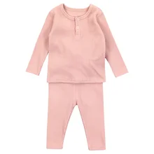 Детское нижнее белье, костюм детский пижамный комплект, хлопковый комплект с длинными рукавами в рубчик на осень и зиму, одежда для сна с высокой талией для мальчиков и девочек детская одежда