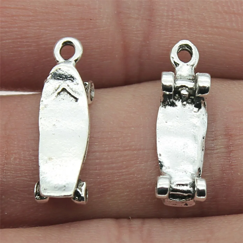10pcs Charms Skateboard Skate 22x7mm Antique Silver Color Pendants DIY