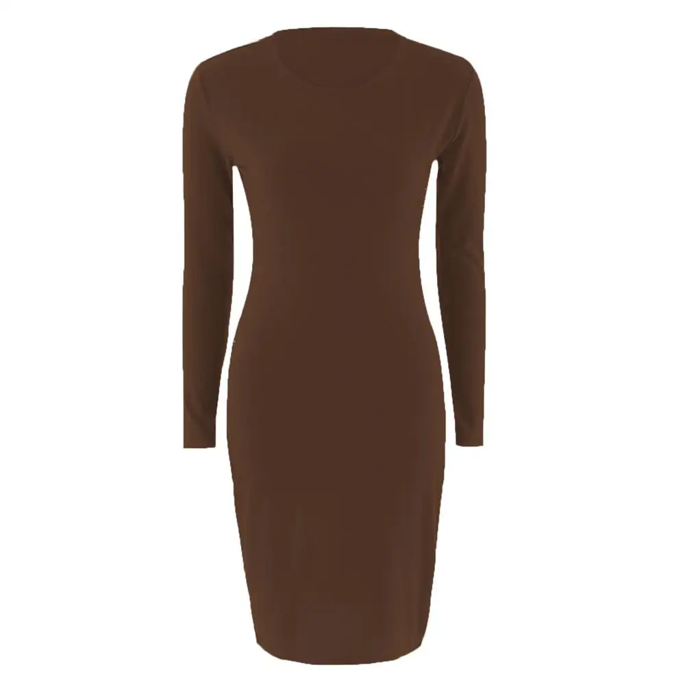 053Coffee Женское тонкое платье осеннее платье Vestido с длинными рукавами Повседневное платье-карандаш Горячая Женская s оболочка сексуальное облегающее платье туника вырез лодочкой - Цвет: 053Coffee