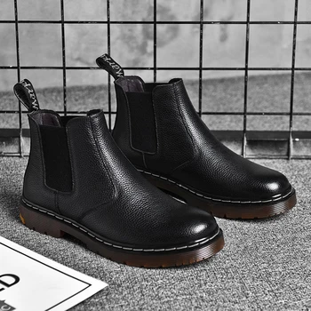 

New Yellow Men Chelsea Genuine Leather shoes Fashion Winter Warm Snow shoes Dr. Motorcycle Ankle Boots Couple Unisex Doc boots