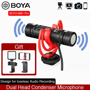 

BOYA BY-MM1 Pro Dual Head Stereo Microphone for Smartphone Vlog PC Live Streaming on DSLR SLR Camera Shotgun Video Interview Mic