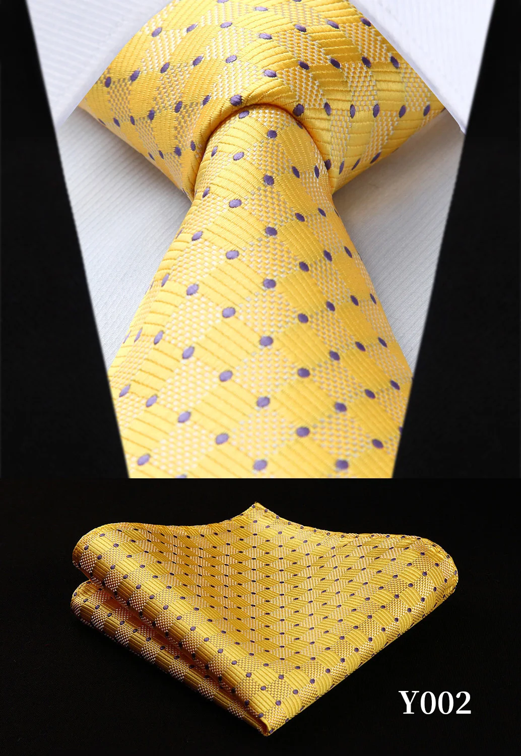 

Party Wedding Mens Gold Yellow Paisley Check Silk Necktie Handkerchief Set