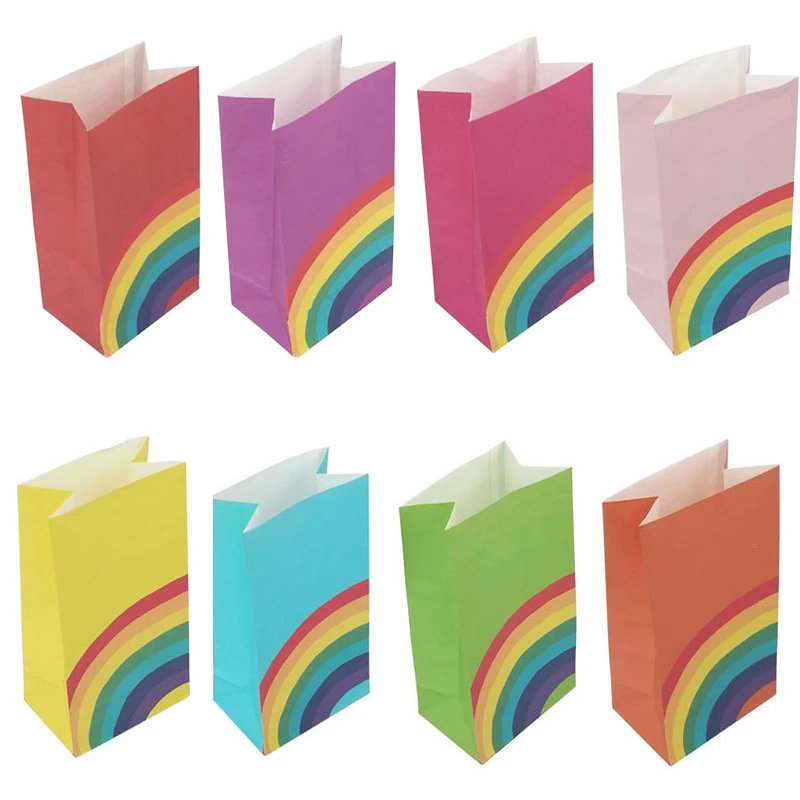 

40pcs Paper Bag Wedding Gift Rainbow Pattern Colorful Candy Bags Paper Gift Bags Birthday Party Decoration Gifts Food Packaging