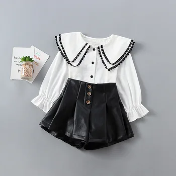 

2-7 Years High Quality Girl Clothing Set 2020 New Spring Autumn Fashion Solid Shirt + Leather Pant Kid Children Girls Clothing