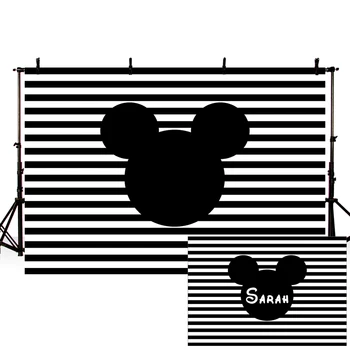 

Photography backdrop Black and White stripes Mickey head Photo Background Customize Baby Shower Birthday Party Backdrop banner