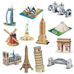 Quebra cabeças 3d modelo de papel, brinquedo de quebra cabeças com arquitetura famosa para diy, presente para crianças de natal