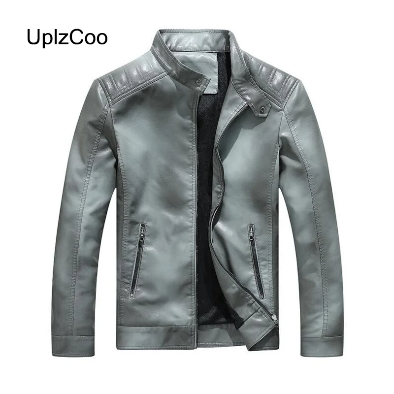 Gray UplzCoo новая осенне-зимняя Мужская бархатная куртка из искусственной кожи мотоциклетное Теплое повседневное Мужское пальто градиентной окраски мужская одежда 3XL FM166 - Цвет: Gray