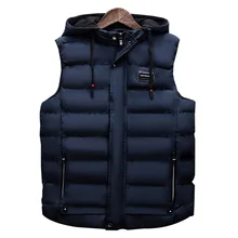 Мужской повседневный жилет Модный молодежный теплый ветрозащитный мужской тонкий жилет с капюшоном