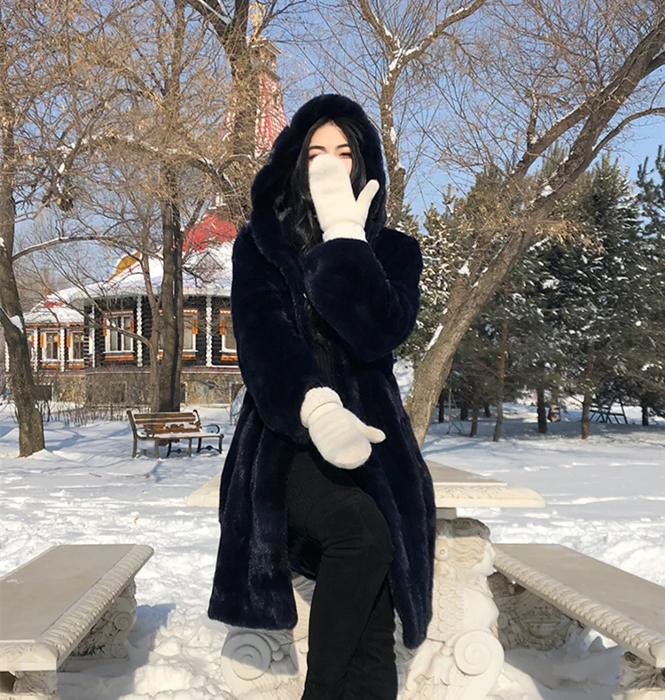 Норка весь мех Женская длинная юбка пальто с капюшоном зимняя Толстая теплая женская Норковая Меховая куртка