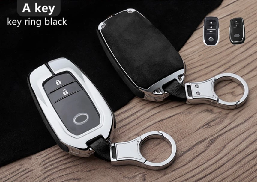 A key ring black Ткань замши автомобиля кожаного брелка для ключей держатель чехол для Toyota CHR C-HR Prado Camry Avalon Prius Corolla RAV4 LandCruiser 2/3/4 кнопки - Название цвета: A key ring black
