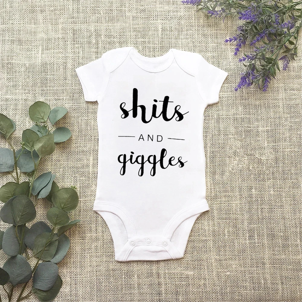 

Shits and Giggles Baby Boys Girls Bodysuits Infant Cute Letter Print Romper Comfortable Fart Clothes Summer Baby Kids Clothes