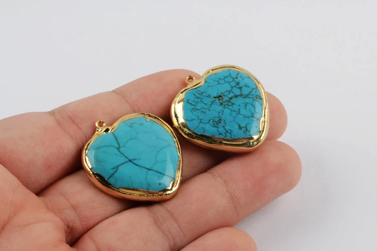 BOROSA 10 шт Мода позолоченное сердце форма синий Howlite Шарм Charms ISES амулеты ювелирные аксессуары для изготовления ожерелья G1873