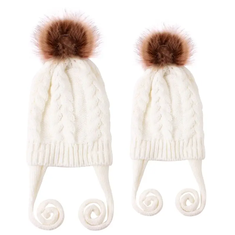 1-2 шт, мать и ребенок, одежда для ребенка Шапки теплые зимние вязаные шапочки кепки Мама Детские шапочки, вязанные крючком - Цвет: 56-White