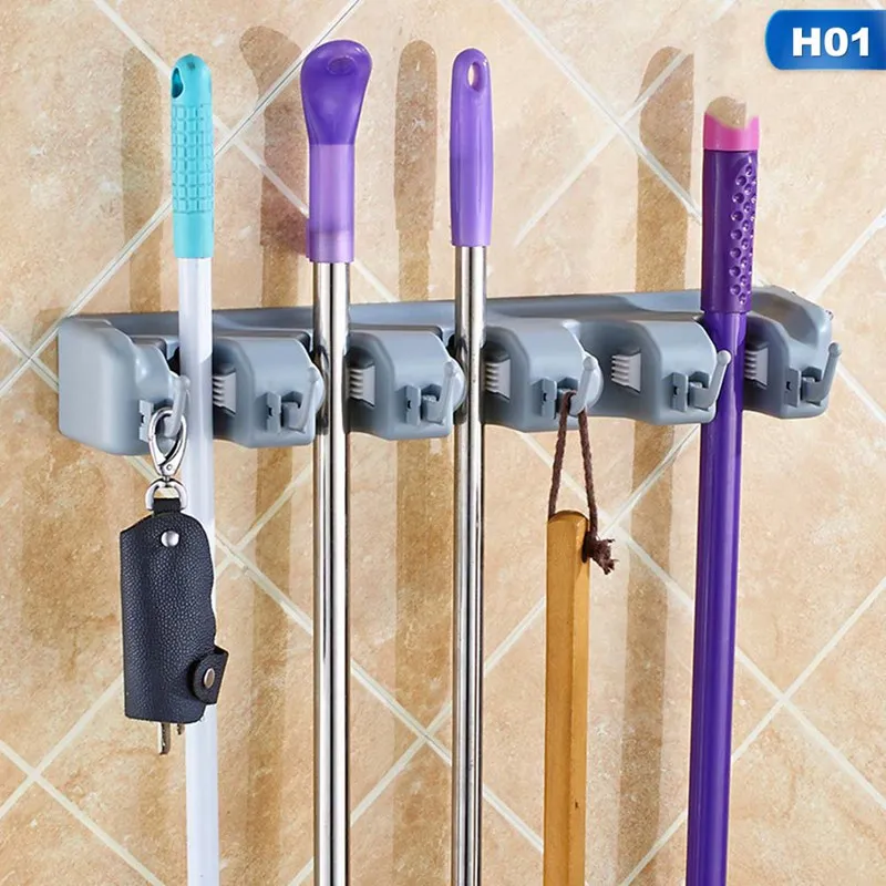 1PCS Multifunctional Traceless Broom Mop Clip Holder Bathroom Kitchen Gadgets Organize Clip Hooks Wall Mounted Storage Holder