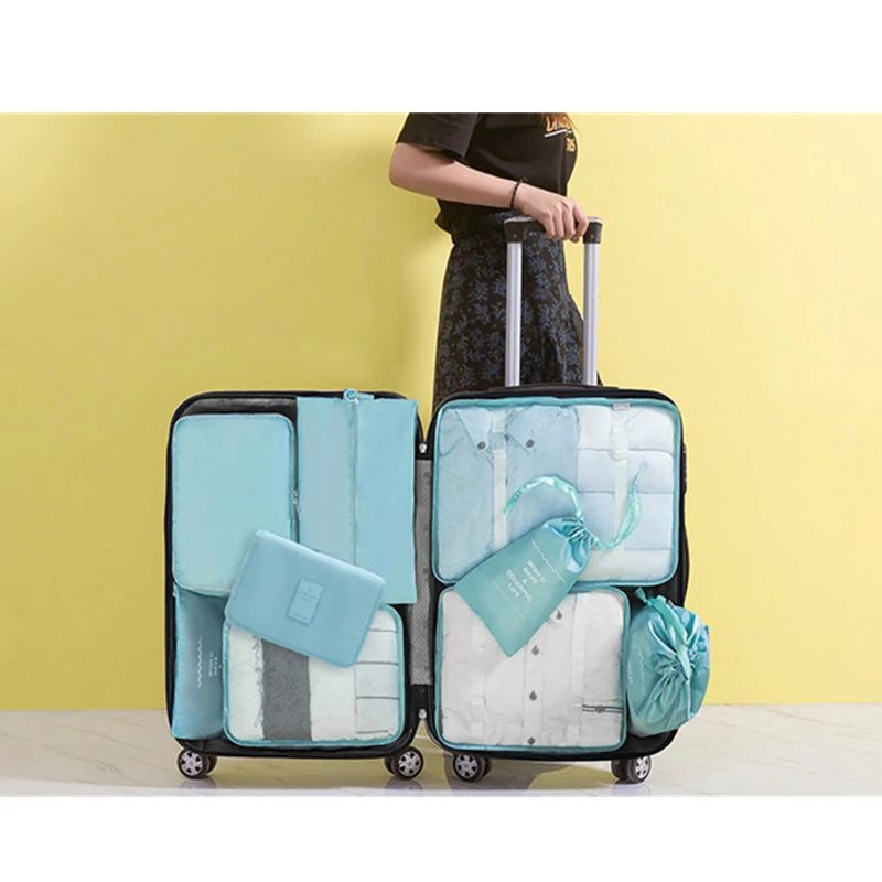 High Quality 9Pcs/set Suitcase Organize Storage Bag Portable Cosmetic Bag Clothes Underwear Shoes Packing Set Travel Makeup Bag 6