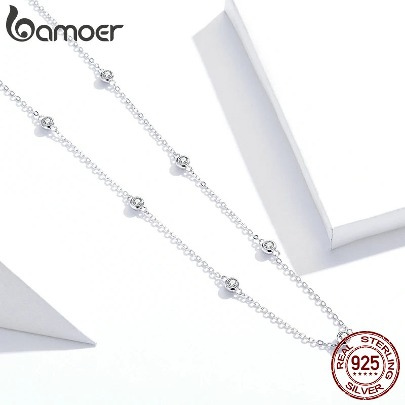 bamoer CZ Link Chain Necklace Female Choker Necklace Luxury Jewelry Short Metal Necklaces 925 Sterling Silver Jewelry SCN393 - Image 4