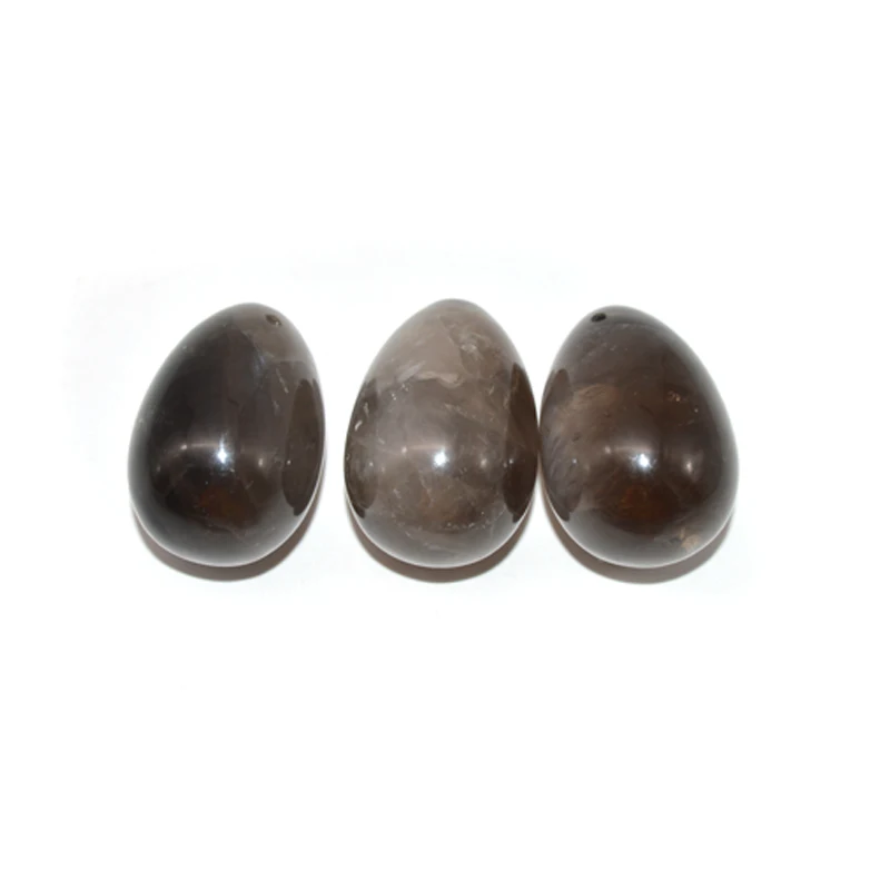 Йони яйцо 3-шт Набор, натуральный дым кристалл яйцо для женщин, просверленные массажные камни для лечения тазовых мышц Кегеля упражнения