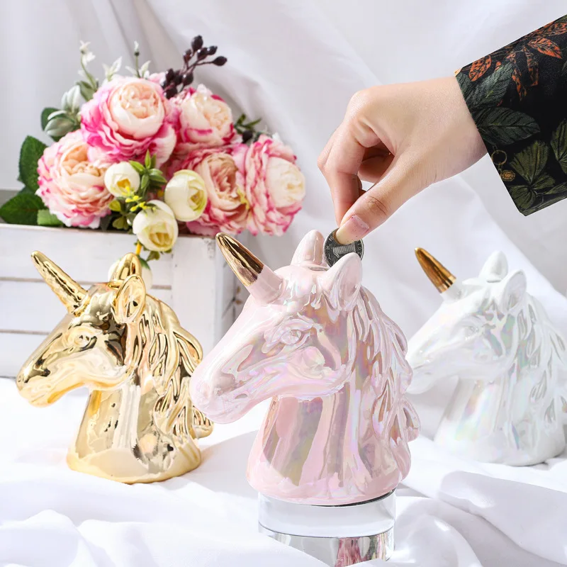 Продажа Маленькие Unicrn копилки скандинавские золотые керамические копилки копилка сейф для денег украшение дома
