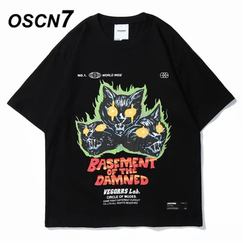 

OSCN7 Cat Print Men's T-Shirts 2020 Funny Short Sleeve Tshirts Summer Hip Hop Casual Fashion Women Top Tee Streetwear T288