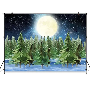 

Neoback Winter backdrop Forest Moon Star Photographic Backgrounds painting Children Photographic Backdrops for Photo Studio