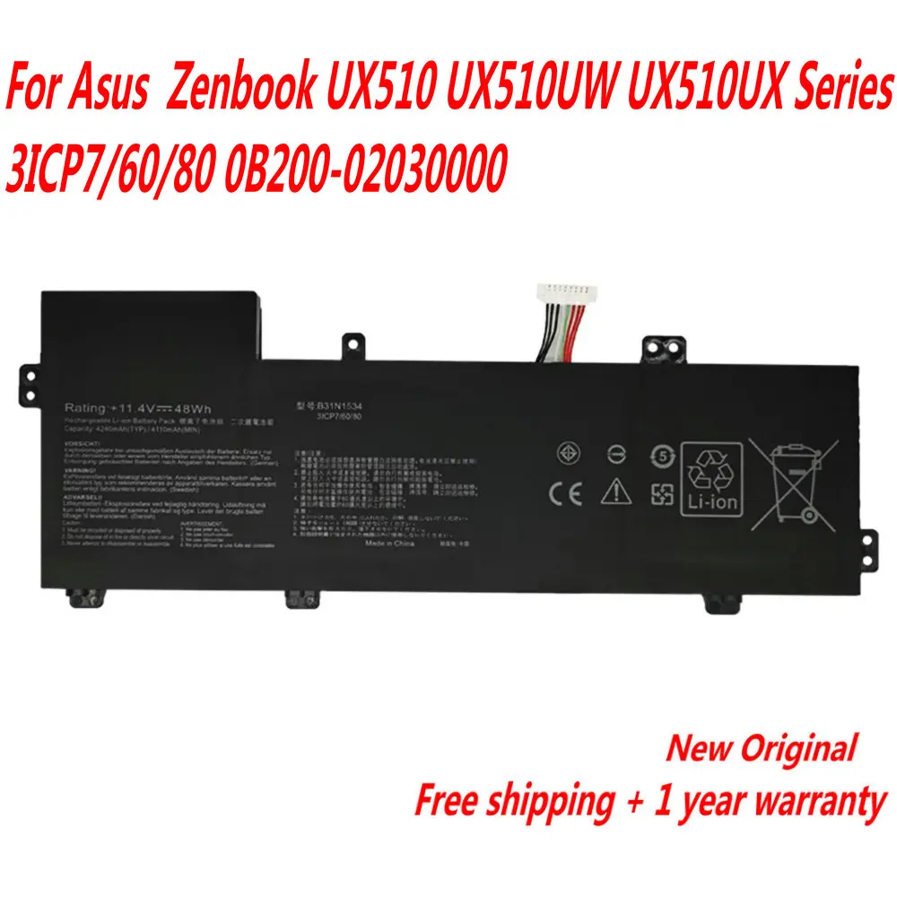 

Original B31N1534 Laptop Battery For Asus Zenbook UX510 UX510UW UX510UX Series 3ICP7/60/80 0B200-02030000 11.4V 48WH