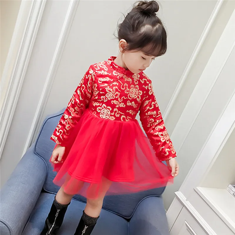 Зимнее платье для девочек; Детский костюм для девочек; Чонсам с вышивкой; платье принцессы с фатиновой юбкой на год; vestido;#4D18