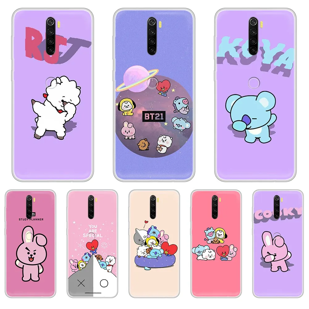 

BT21 Koala Rabbit Animal soft bumper shell Transparent Phone Case cover For XIAOMI Redmi Note 3 4 5 6 7 8 9 9s Pro max 8T 4X