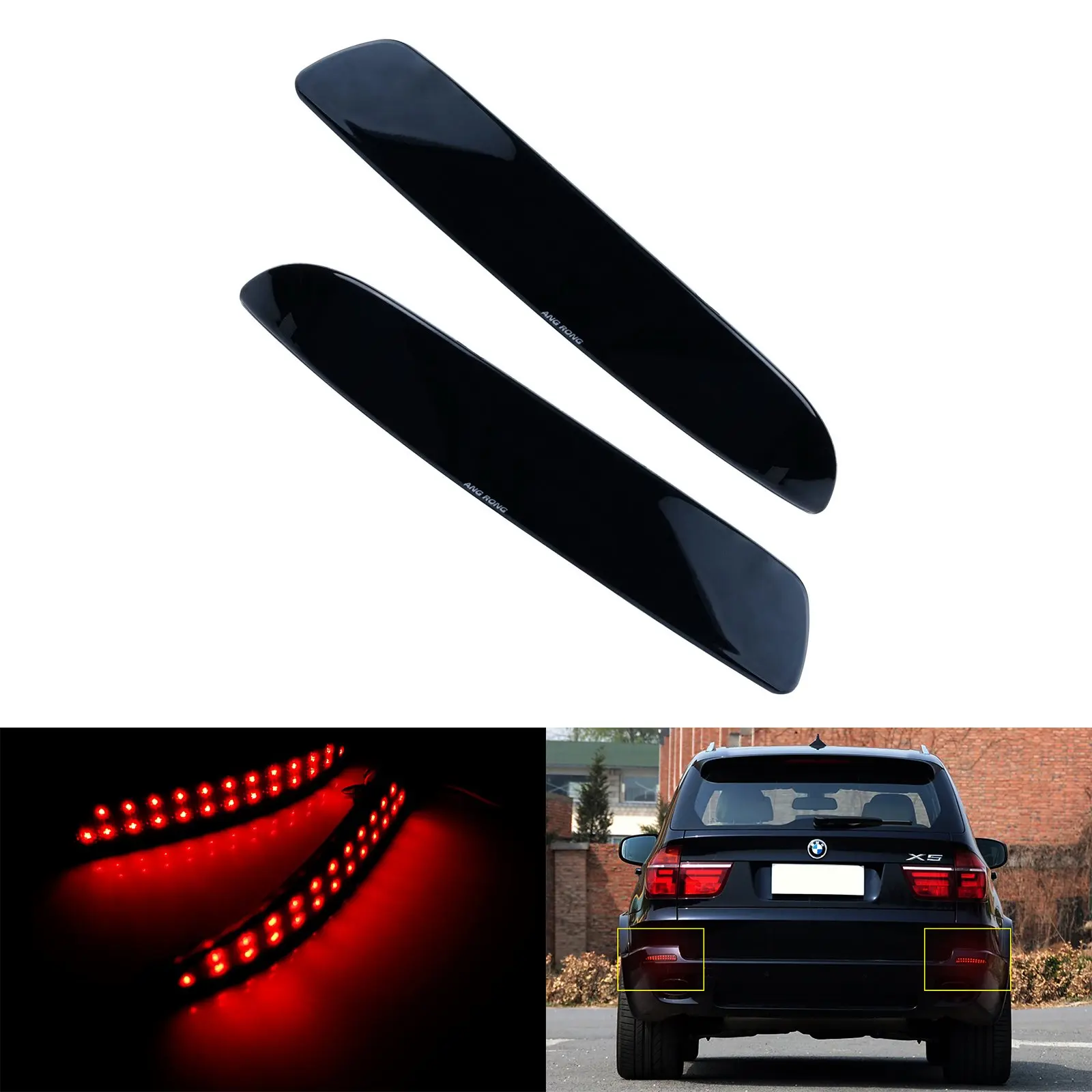 Najtaniej 2X czarne przydymione soczewki czerwona dioda LED reflektor tylnego zderzaka światło pasuje do BMW E70 X5 2006 13