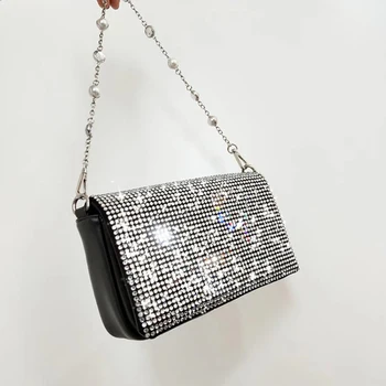 

Women's Handbag Rhinestone Patchwork Clutch Designer Diamond Pearl Chain Crossbody Bags Party Clutch Wedding Purse Messenger Bag