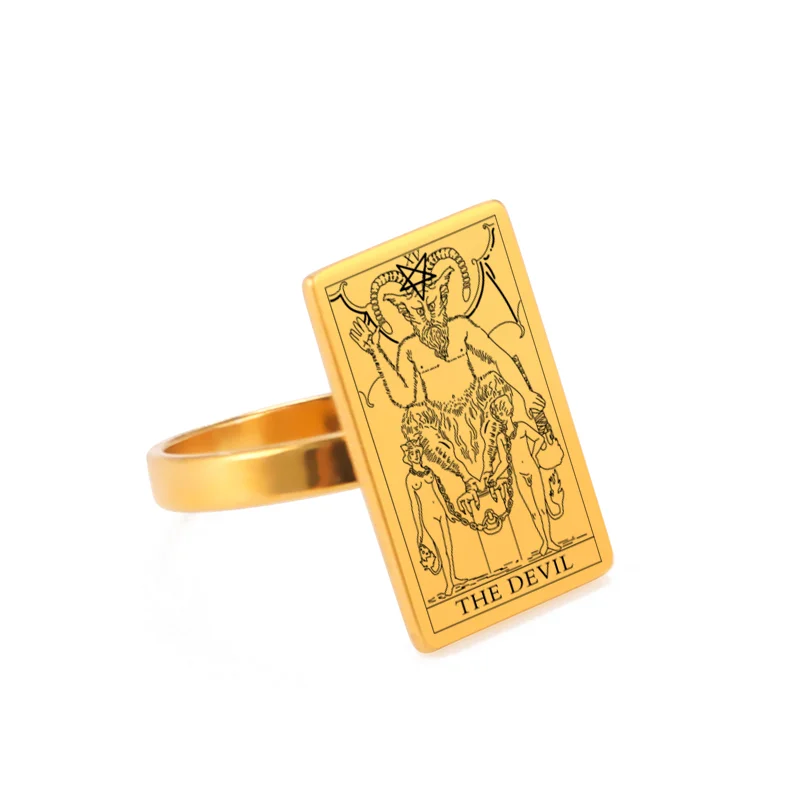 Dawapara Gold-Tone Tarot Card Stainless Steel Vintage Ring for Women - Major Arcana Inspired Jewelry