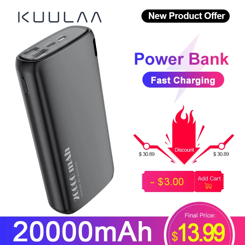 KUULAA Power Bank 20000mAh Portable Charging Poverbank Mobile Phone External Battery Charger Powerbank 20000 mAh for Xiaomi Mi|Power Bank|   - AliExpress