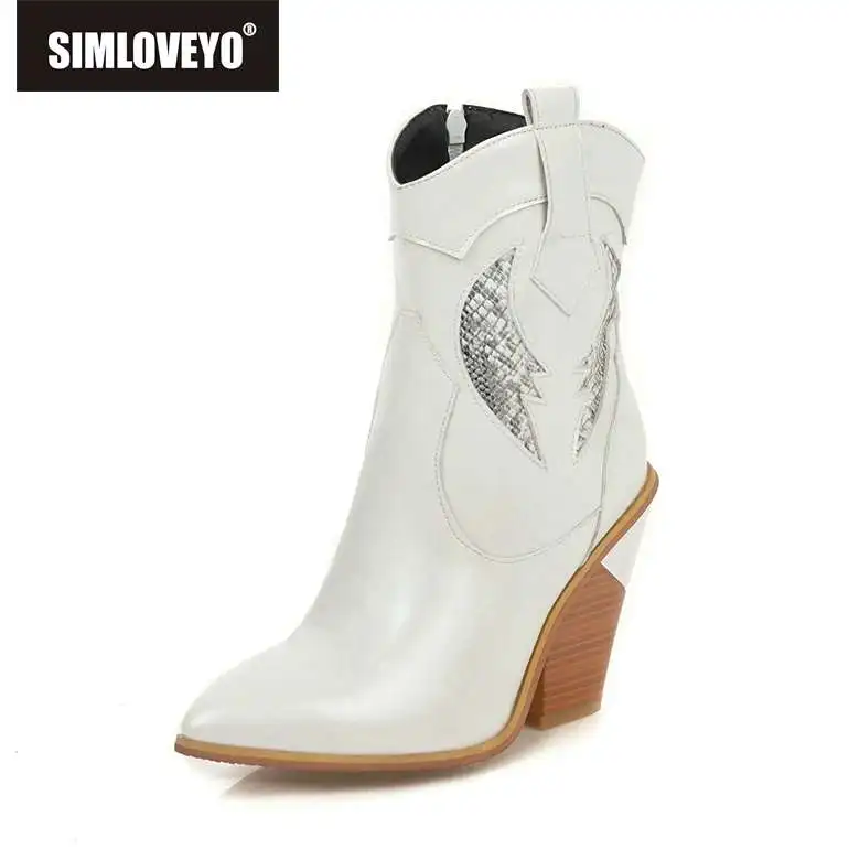 

SIMLOVEYO size 33-46 ankle boos for women pointed toe zipper western cowboy booties style strange high heels botas mujer bottes