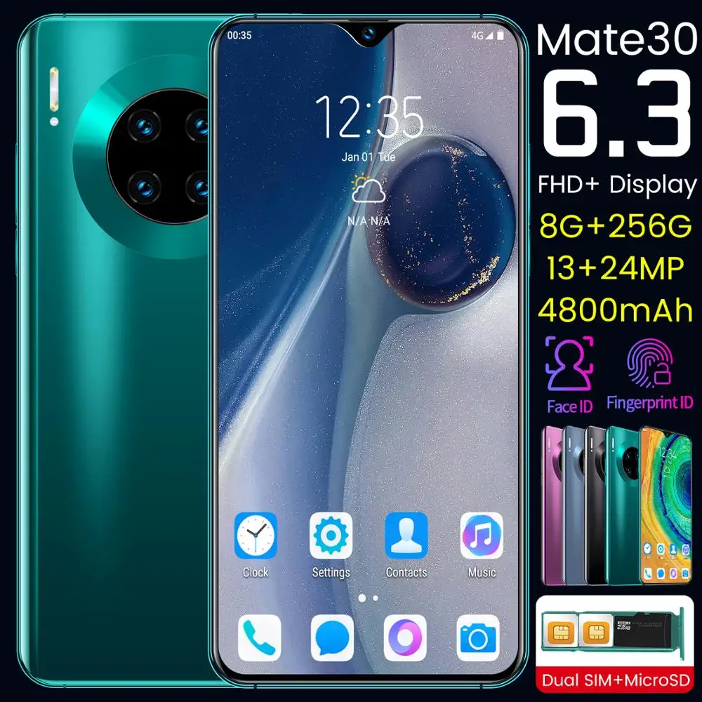 Mate 30 Смартфон Android 10 0 8 Гб RAM 256 ГБ ROM 4800 мАч MTK6799 Deca core CPU 6 3 "экран водослива