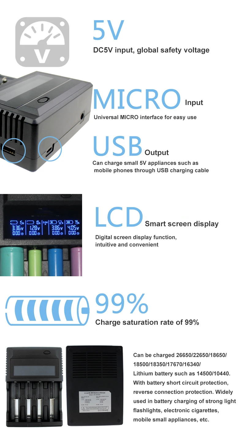 FELYBY интеллектуальная зарядка USB перезаряжаемый аккумулятор 4 слота Выход зарядное устройство аккумулятора зарядка 3,7 V 26650/18650/14500/18350 AA AAA литиевая батарея никель-металл-гидридного Батарея