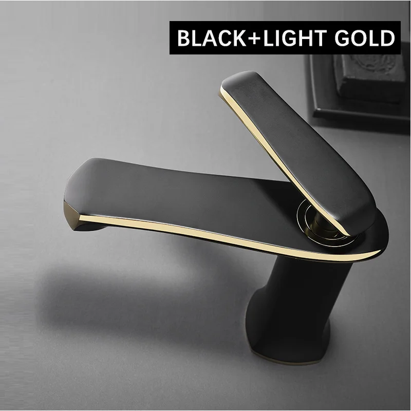 Black Gold Modren смеситель для раковины для ванной комнаты, Твердый латунный Смеситель для мойки, водопроводный кран, горячая холодная, черная, розовая, золотистая, белые хромированные, с одной ручкой ML8076 - Цвет: Black Gold