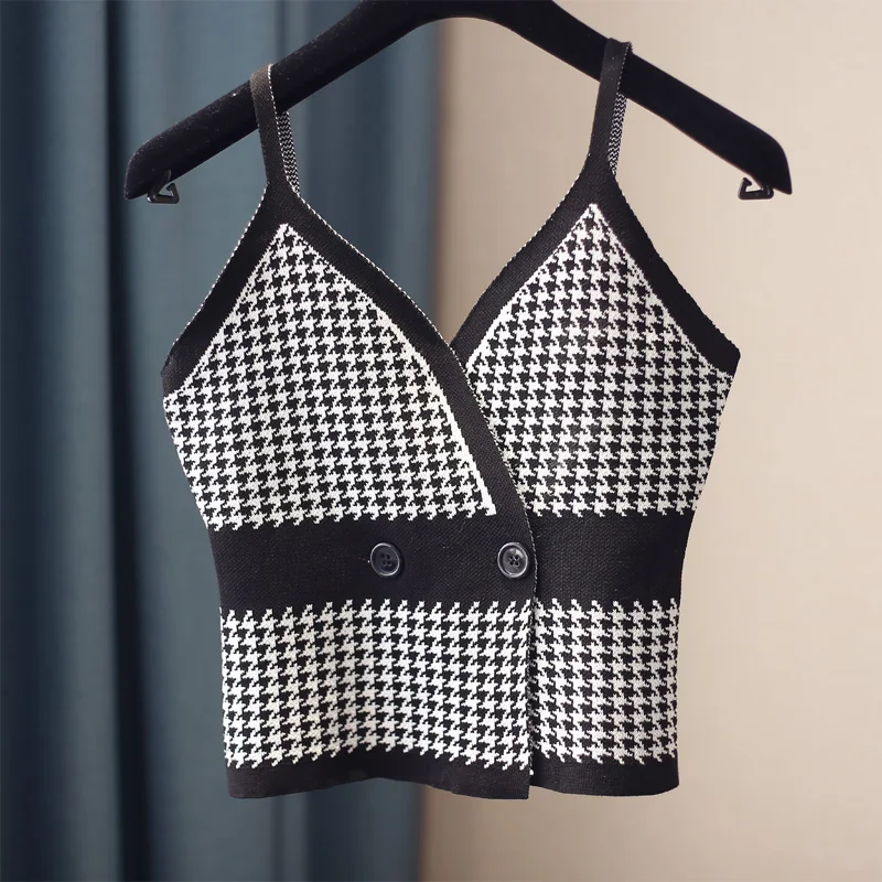 

2020 New Short Slim High Waist Knitted Shirt Camisole Women's New Korean-Style Crooped Top Camisole Tanks Female Tops Femininas