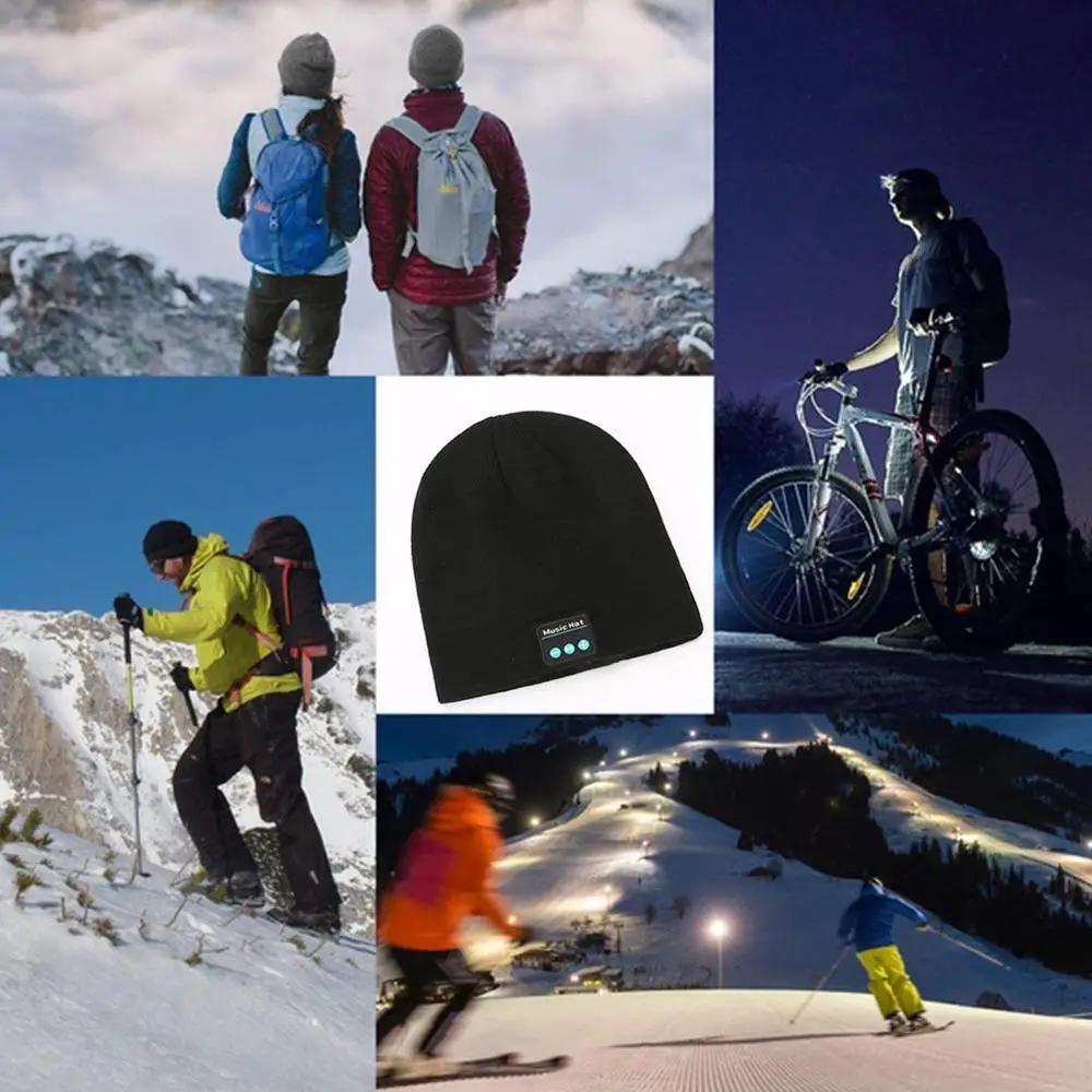 Outdoor Bluetooth V5 0 Headset Cap Wireless Hat Fashion Headphones Music Smart Warm Beanies Winter Hat with Speaker Mic TF Card