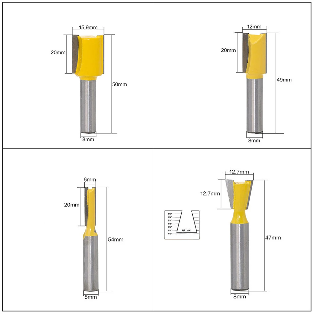 12 шт./компл. деревообрабатывающий Обрезной фреза 8 мм хвостовик карбидная Концевая фреза Набор для резки дерева гравировальные режущие инструменты с коробкой