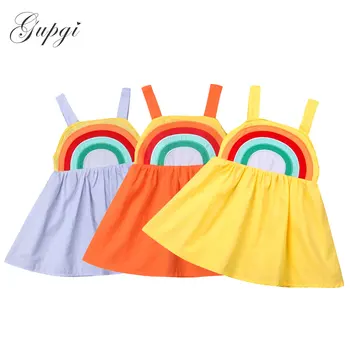 

1-5Y Toddler Infant Baby Girls Rainbow Dress Summer Sleeveless Cute Tutu Dresses For Girls