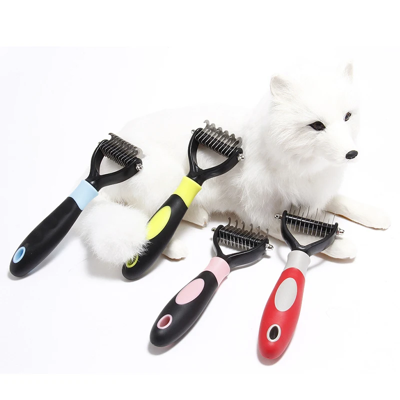 Удаление волос гребень для профессиональной стрижки собак, котов Dematting Deshedding кисть инструмент для клубок, скользящая по меховая опушка вьющиеся ПЭТ длинные волосы