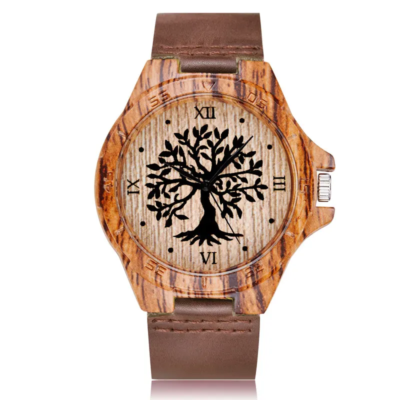 Креативные Imitatio деревянные часы поводок собаки жизни Дерево циферблат часы натуральные кварцевые деревянные часы Подарки для мужчин и женщин - Цвет: tree1