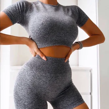 2020 Summer Sport Set Women Two 2 Piece Purple Crop Top Sport Bra Shorts Yoga Sportsuit Workout Outfit Thin Polyester Gym Set 4