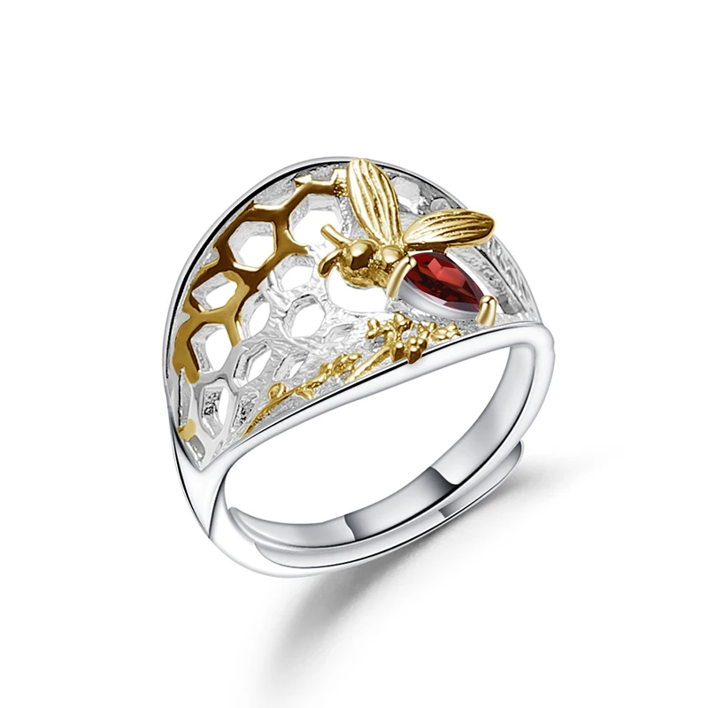 GEM'S BALLET Secret Garden пчелиный мед коллекция кольцо 925 пробы серебро 0.28Ct натуральный гранатовый камень кольцо для женщин ювелирные изделия