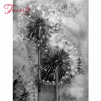 

Diamond Painting Dandelion Full Square round stone Embroidery Cross Stitch kit Rhinestone 5D Mosaic Decoration black white art