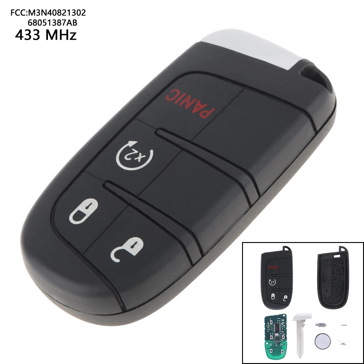 

433MHz Universal Portable Keyless Uncut Flip Remote Key Fob Transmitter Push Start Fobik M3N40821302 68051387AB for Dodge