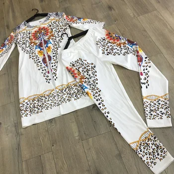 

Traditional African Dashiki Fashion Pants Suit Women Leopard Printed Tops+Trousers Two Piece Set for Lady Elastic Party Clothes