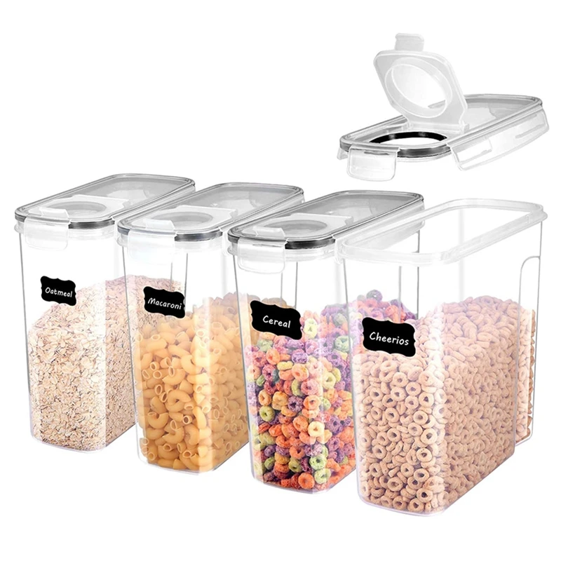 plastic storage bins 4Pcs Cereal Storage Containers Airtight Food Storage Box Large PP Kitchen Keeper Easy Pouring Lid Sealed Cans plastic storage box