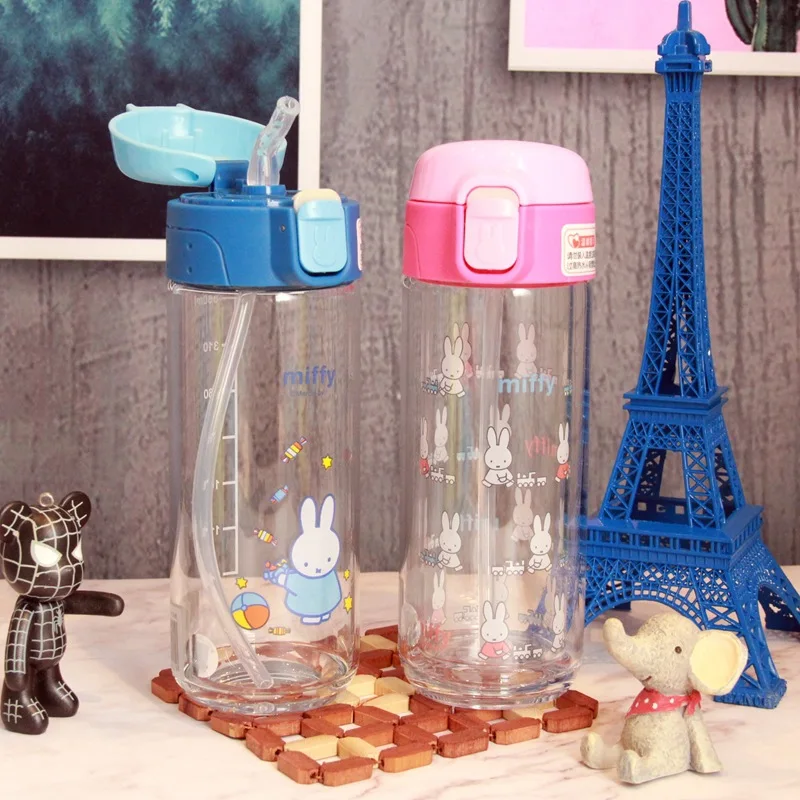 

Creative Miffy Glass Cup with Straw Adult Children Students Portable Children Maternal Cup Leak-Proof Portable Bottle